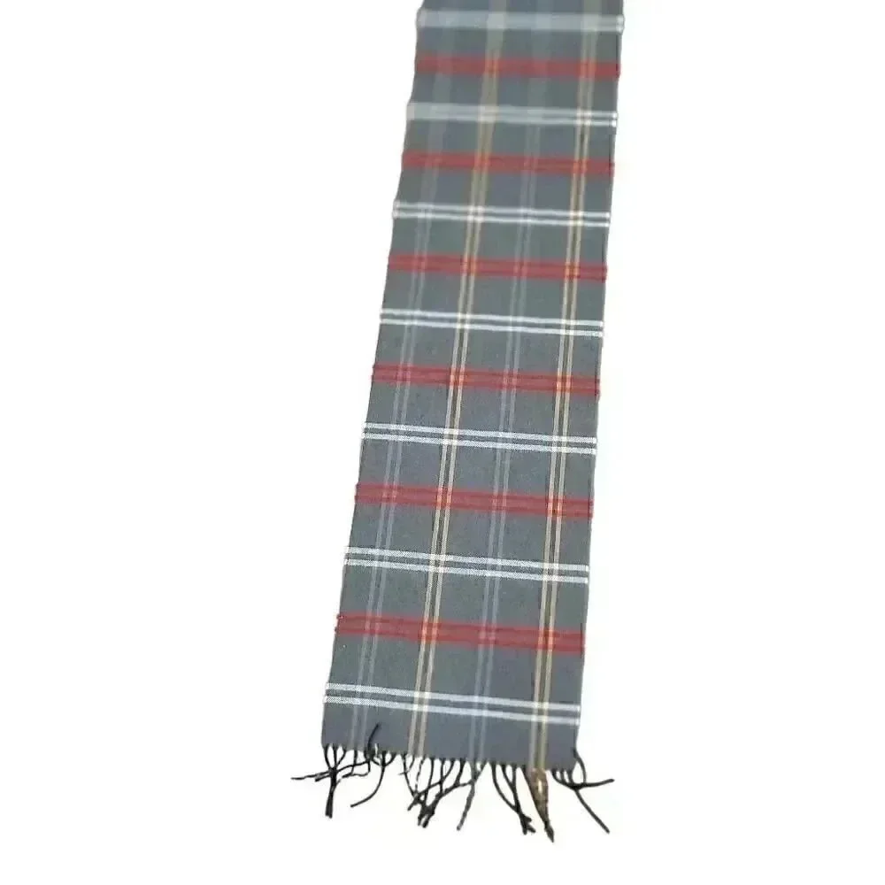 DNY Adult Softer than Cashmere Gray/Red Plaid w Fringe 12